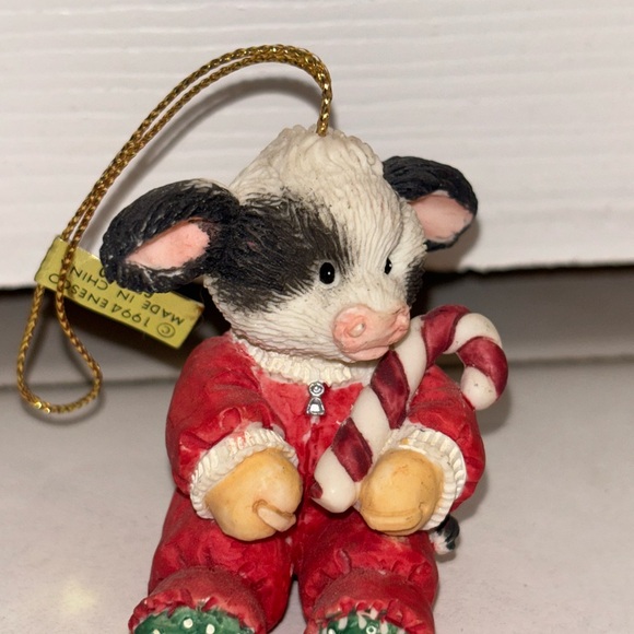 Enesco Other - Vintage 1994 Enesco Mary's Moo Moos Baby Cow Ornament with Candy Cane